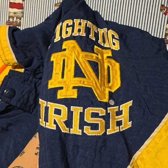 Vintage 90s Starter Notre Dame Fighting Irish College Jacket Blue Yellow Medium - Picture 9 of 16
